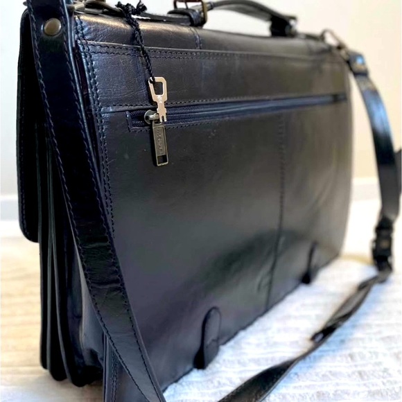 HideCraft Leather Black Laptop Messenger Briefcase Bag - Picture 4 of 6